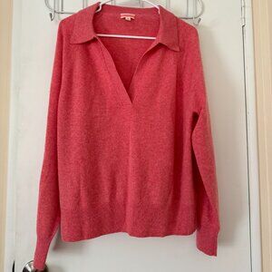 J.Crew Cashmere Collared V-Neck Sweater Salmon Ribbed Trim Women's Size Medium